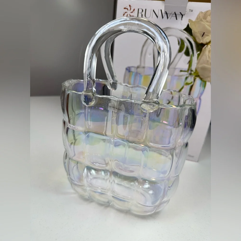 NIB‎ RUNWAY Godinger Crystal Glass Iridescent Handbag Vase
